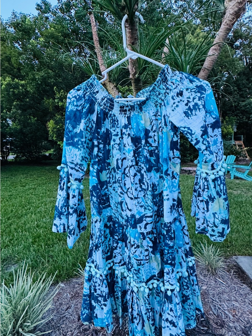 Blue Floral Off-Shoulder Women’s Swim Coverup